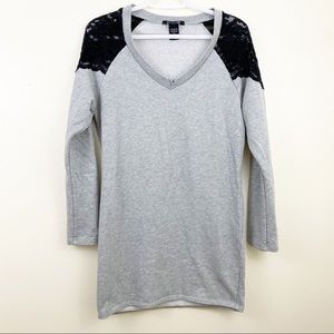 Moda International Lace Gray Sweatshirt Size S